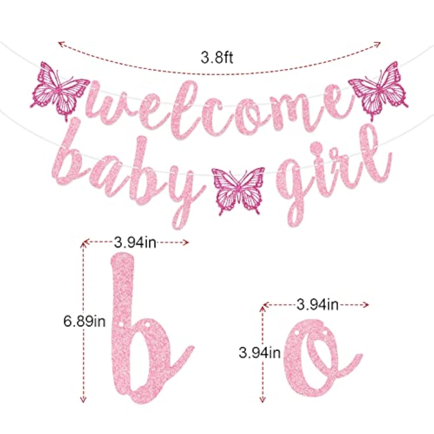 1pc Pink Butterfly "Welcome Baby Girl" Banner for Baby Shower Decoration