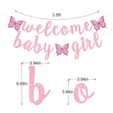 1pc Pink Butterfly "Welcome Baby Girl" Banner for Baby Shower Decoration