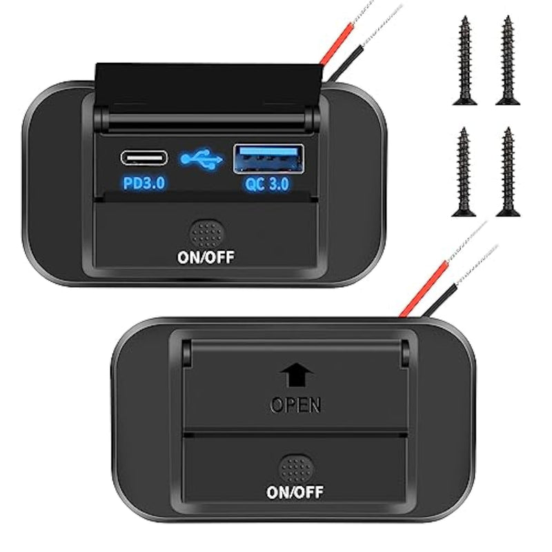 Rv Usb Outlet, 36W Qc3.0 Usb-A & 55W Pd3.0 Usb-C Port Quick Charger Socket Panel With Switch For 12V/24V Auto, 2Pcs