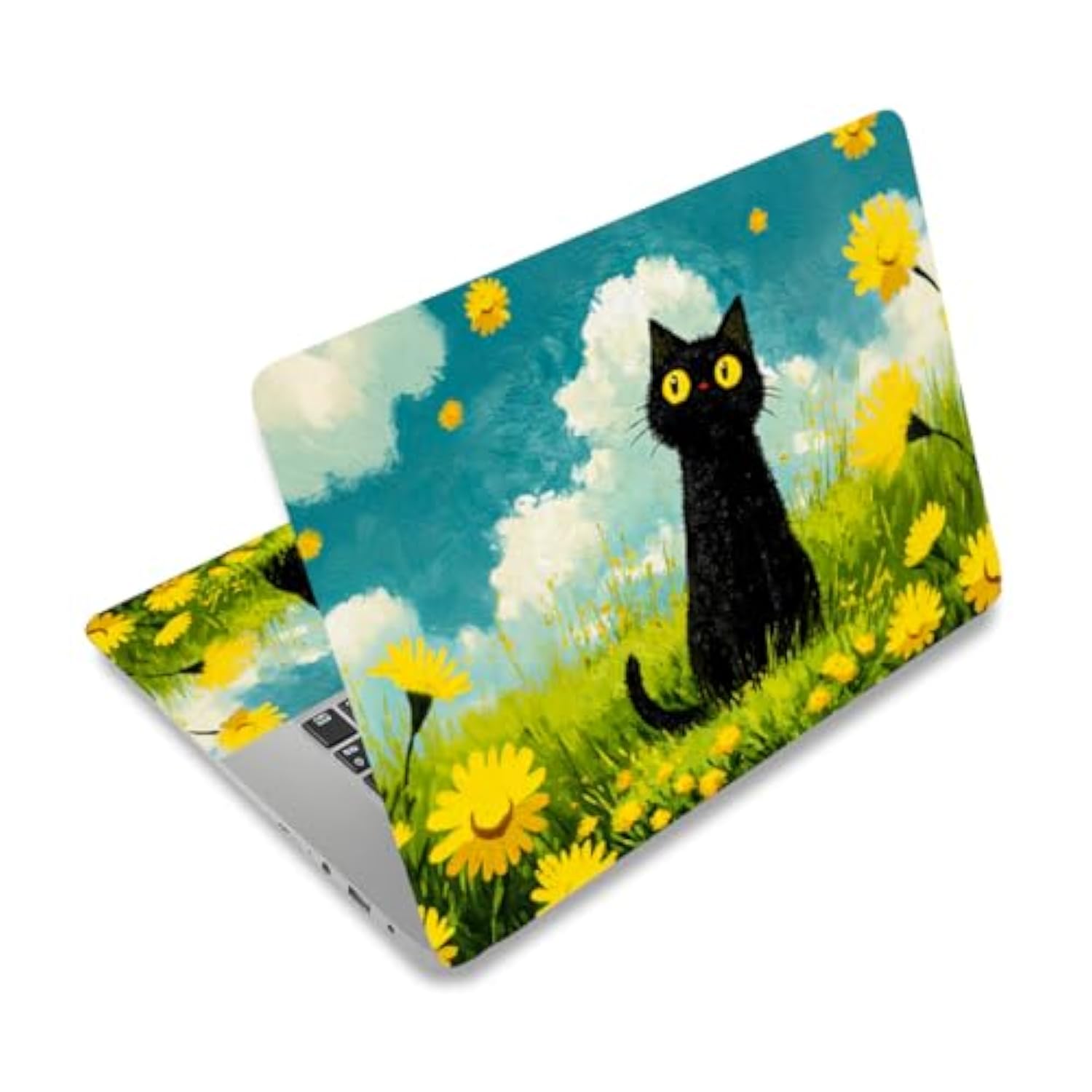 Oil Painting Cat Laptop Skin Stickers Cutable Universal Size Fits 12" 13" 13.3" 14" 15 Inch Laptop Cute Yellow Flower Removable Waterproof Notebook Art Decals Pc Protector Cover Sticker