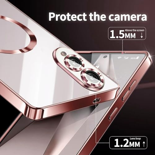 Magnetic Glossy Case For Samsung Galaxy S25 Edge,S25 Edge Phone Case Slim Clear Luxury With Screen Protector & Camera Protector [Compatible With Magsafe], Shockproof Cover For S 25 Edge-Rose Gold