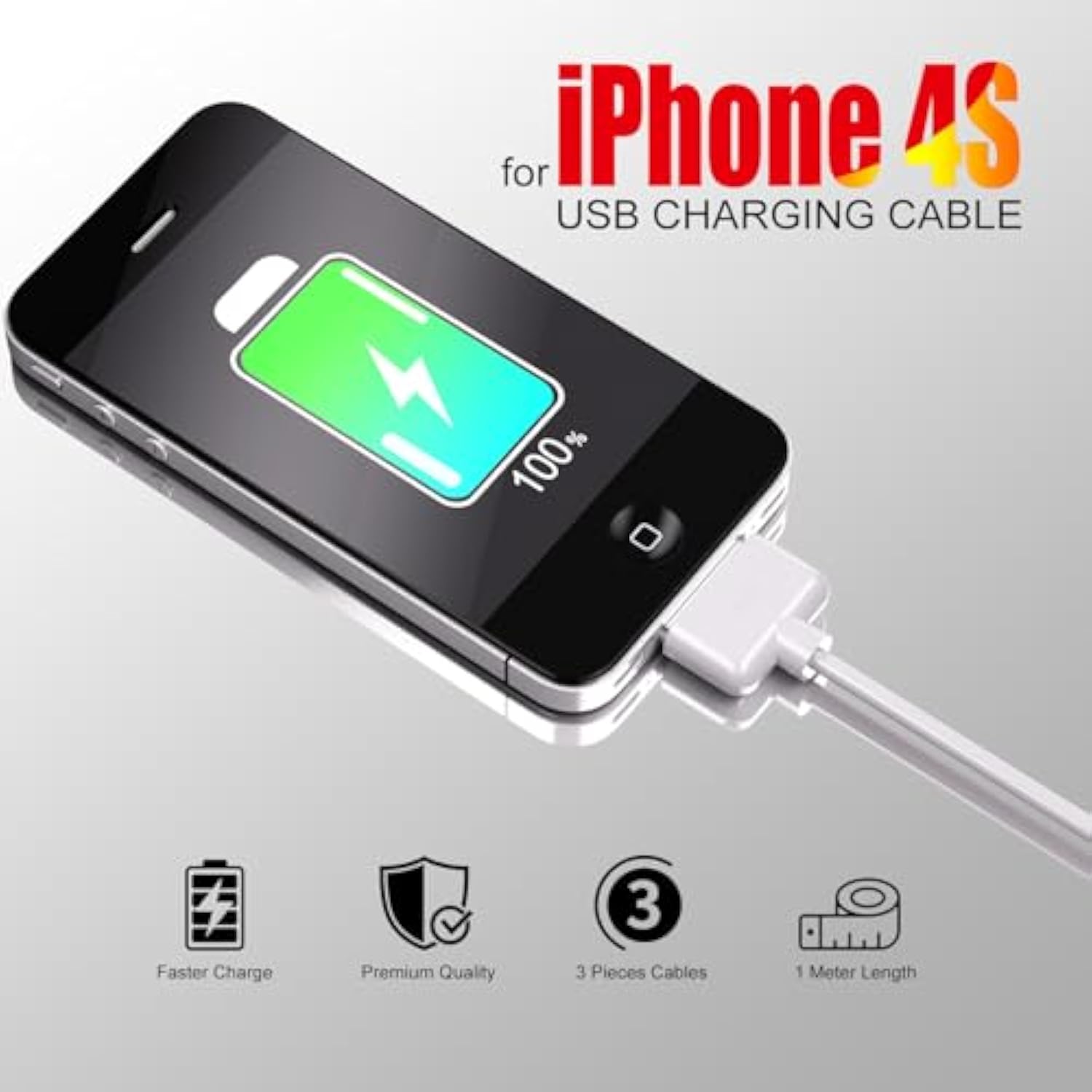30 Pin To Usb Charging Cable (3 Pack 3.3 Ft) Fast Charge & Sync Charging Cable Cord Compatible For Old Apple Iphone 4S / 4, 3G / 3Gs, Ipad 1/2/3, Old Ipod Touch, Ipod Nano