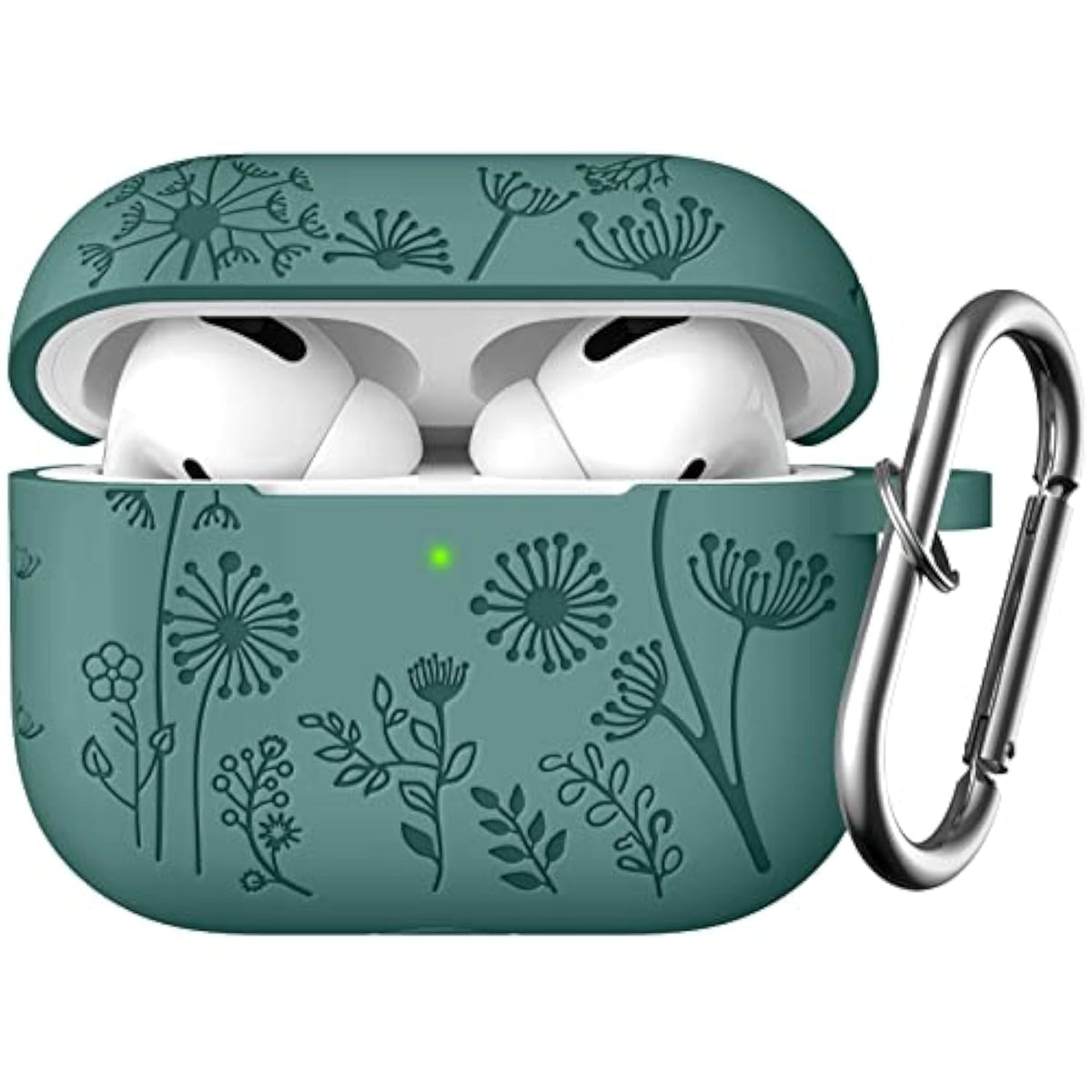 For Airpods Pro 2 Case Cover, Flower Engraved Case Compatible With Apple Airpod Pro Case 2Nd / 1St Generation, Cute Soft Silicone Protection Cover For Wowen With Keychain Accessories,Pinegreen