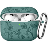 For Airpods Pro 2 Case Cover, Flower Engraved Case Compatible With Apple Airpod Pro Case 2Nd / 1St Generation, Cute Soft Silicone Protection Cover For Wowen With Keychain Accessories,Pinegreen