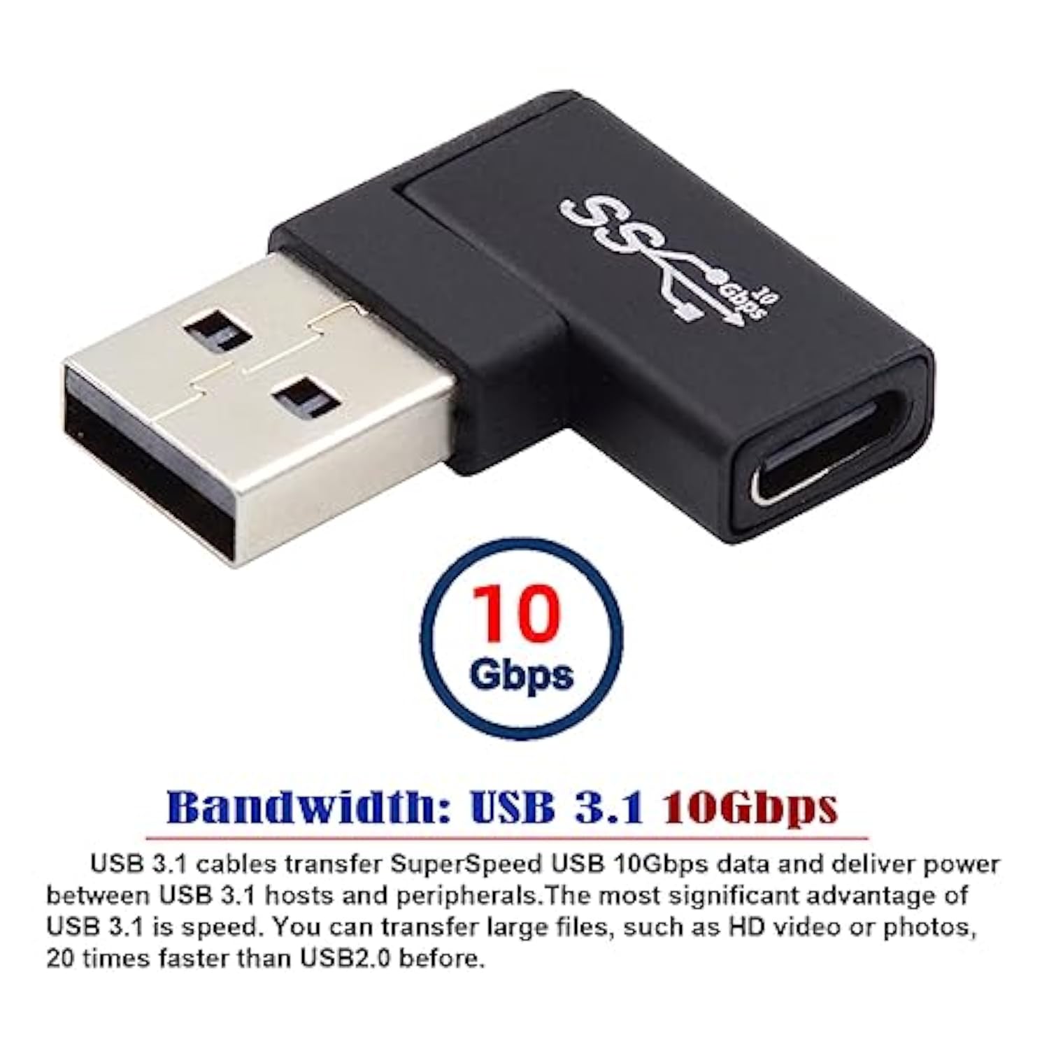 Usb-C Type C Female To Usb 3.0 A Male Data Adapter Flat Horizontal 90 Degree R
