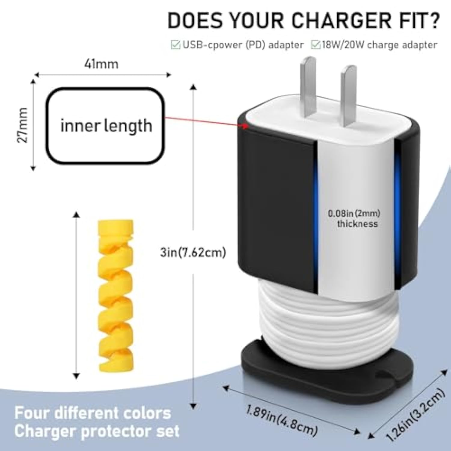 Silicone Charger Protector Cord Wrap 4-Pack 2 In 1, 4 Pcs Usb Data Cable Protector, 18W/20W Usb-C Charger Snapback Charger Winder, Power Adapter Case-1.66 X 1.12 Inches (Charger Not Included)