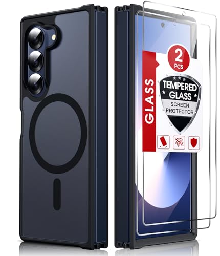 For Galaxy Z-Fold-6-Case: Samsung Fold 6 Case [Compatible With Magsafe] With 2Pcs Tempered Glass Screen Protector, Fast Magnetic Integrated Structure For Zfold 6 Case,Black