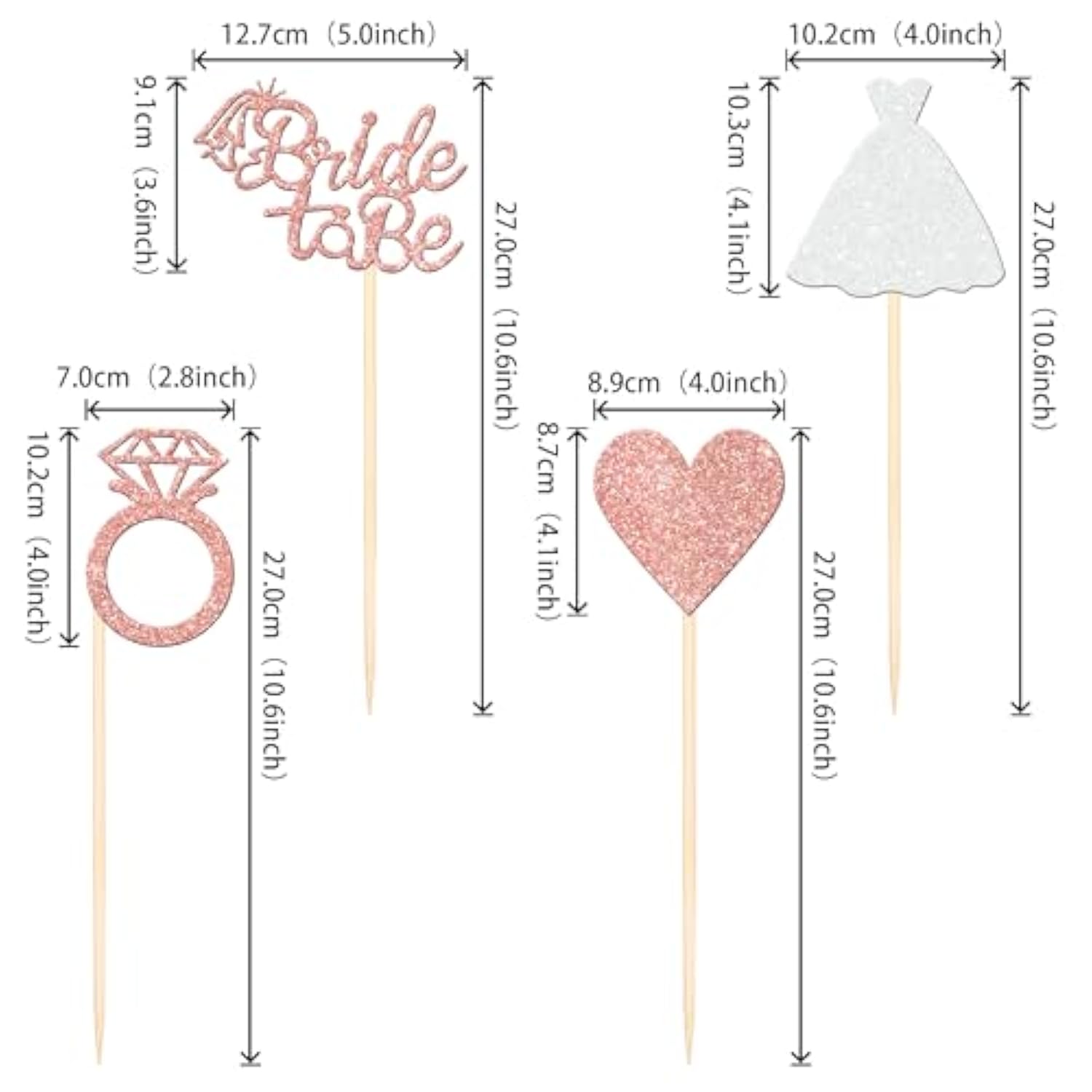 12 Pcs Bride To Be Centerpiece Sticks Double Sided Glitter Heart Ring Dress Bridal Shower Table Flower Centerpieces For Wedding Engagement Bachelorette Party Flower Decorations Supplies Rose Gold