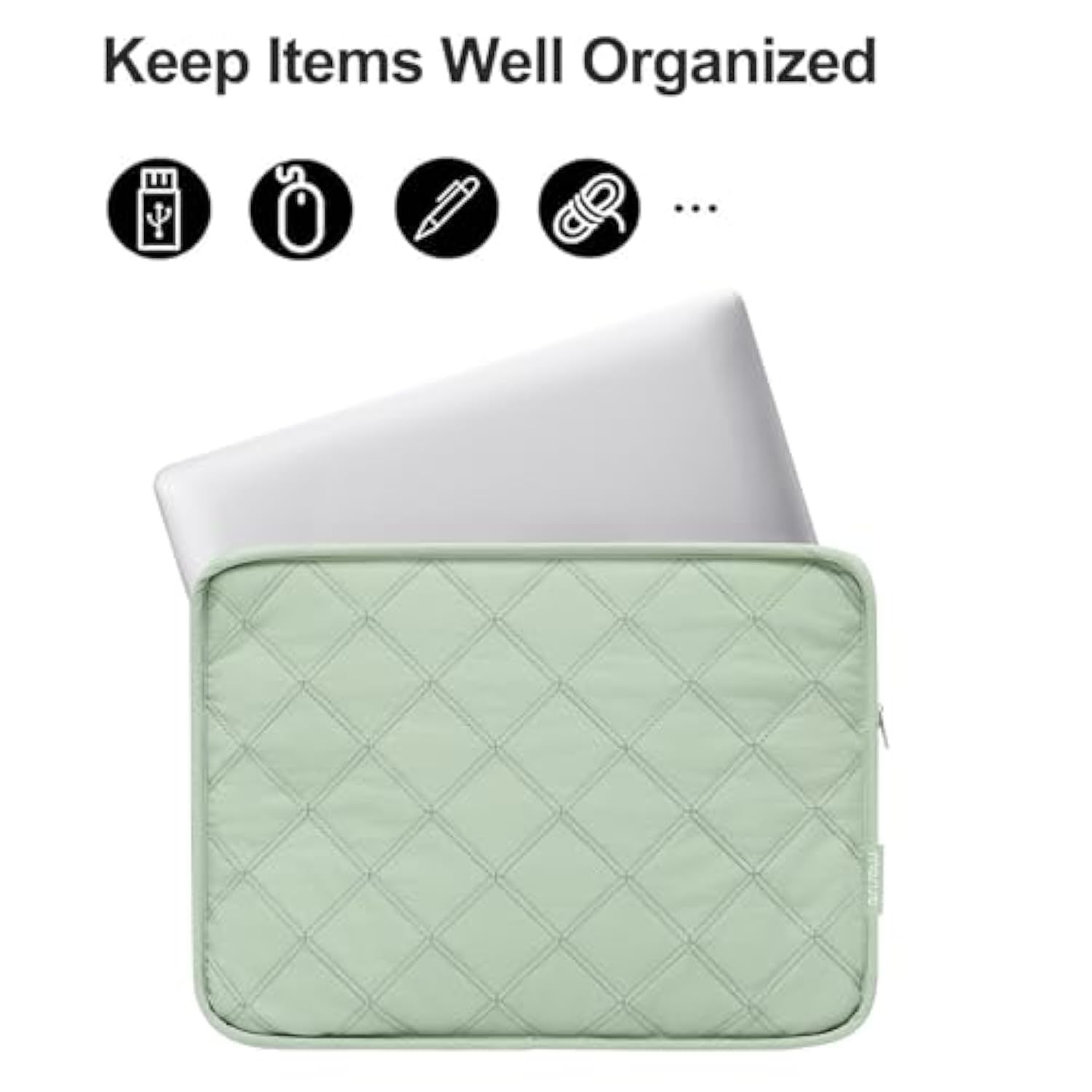 MOSISO 13-14 inch 360 Protective Laptop Case, Square Quilted Laptop Sleeve Bag Carrying Case Compatible with MacBook Air/Pro 13 13.3/Air 13.6/Pro 14, HP, Dell, Lenovo, Asus with Small Case, Sage Green