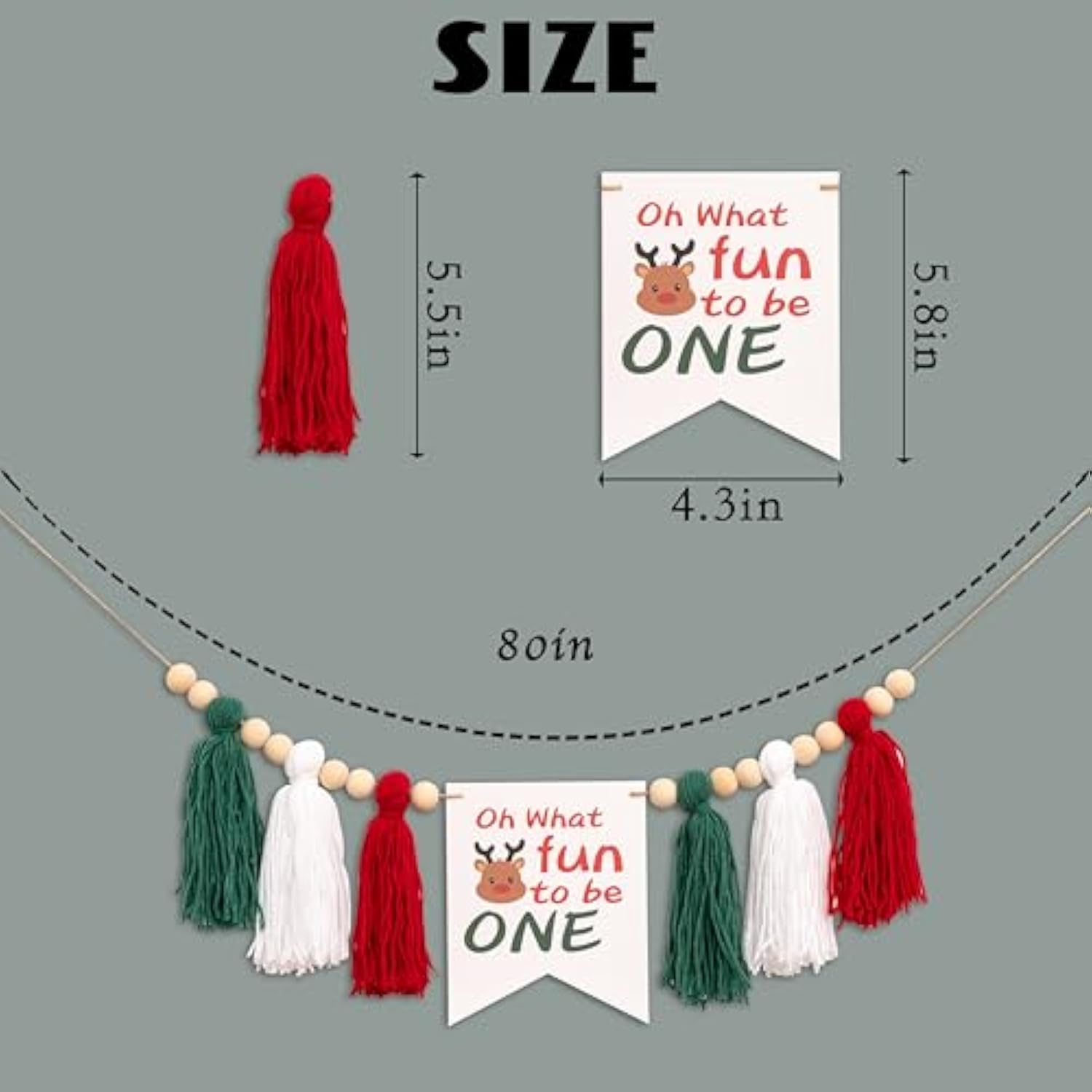 Christmas High Chair Banner Reindeer Tassel Garland for Baby Birthday Party