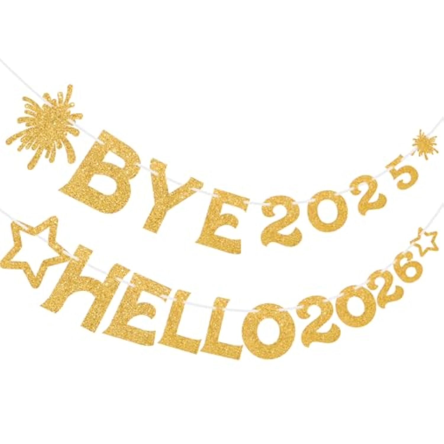 Bye 2025 Hello 2026 Sparkling Gold Happy New Year Banner Decorations