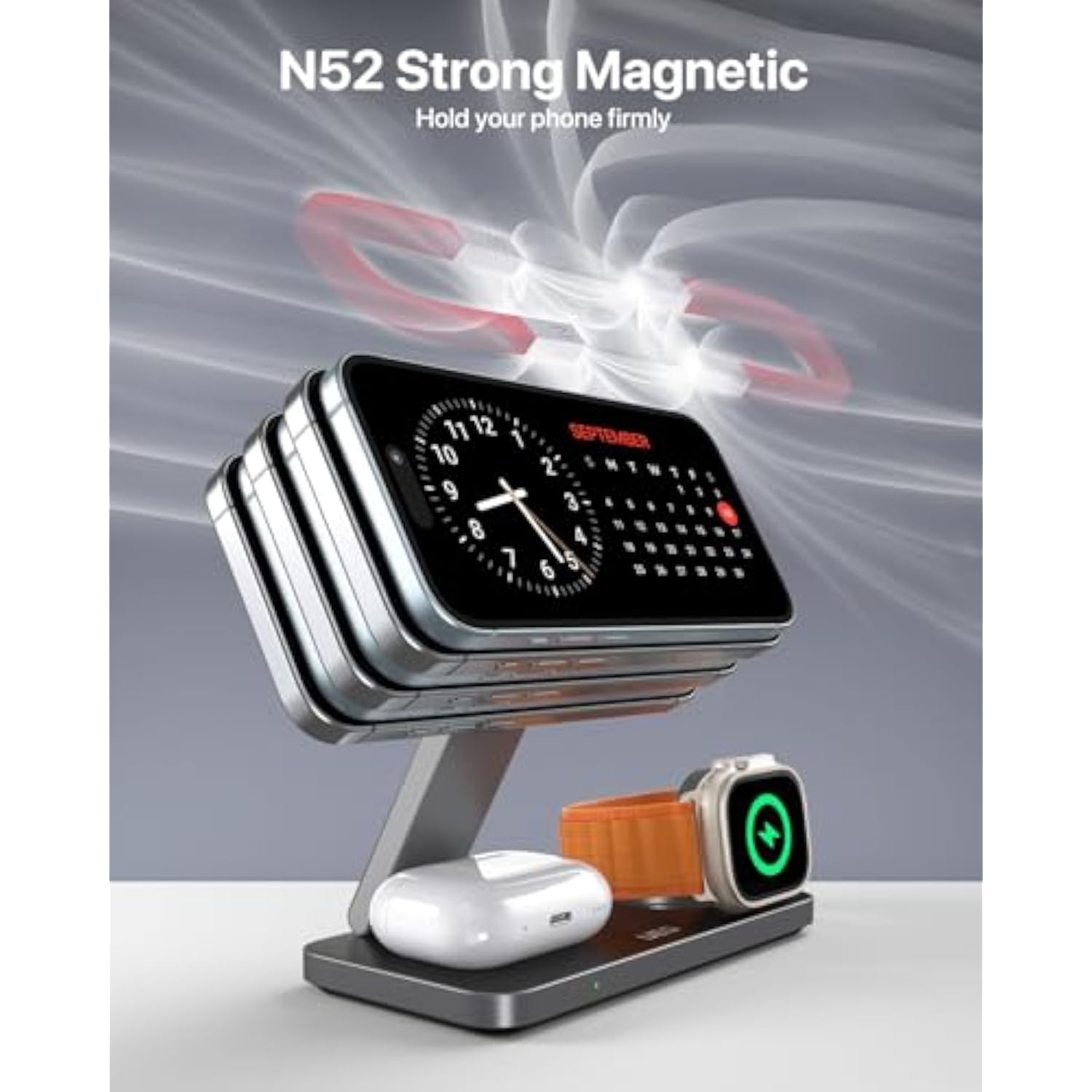 Foldable 3 In 1 Wireless Charging Station For Apple Compatible With Magsafe Charger Stand,Magnetic Wireless Charger Station For Iphone 16 15 14 13 12 Series,Airpods Pro,Apple Watch(Black)