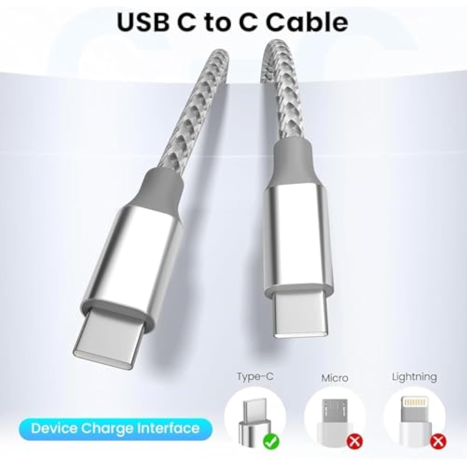 Usb C Cable?3 Pack 10Ft 60W Fast Charging Usb C To Usb C Cable, Durable Type C Charger Cable For Iphone 16/15/Ipad Macbook Carplay And More-Grey White