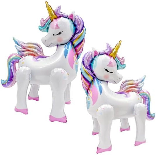 Self-Standing Unicorn Balloons For Girls Birthday Decorations Rainbow Unicorn Party Supplies - 28 Inch, Pack Of 2