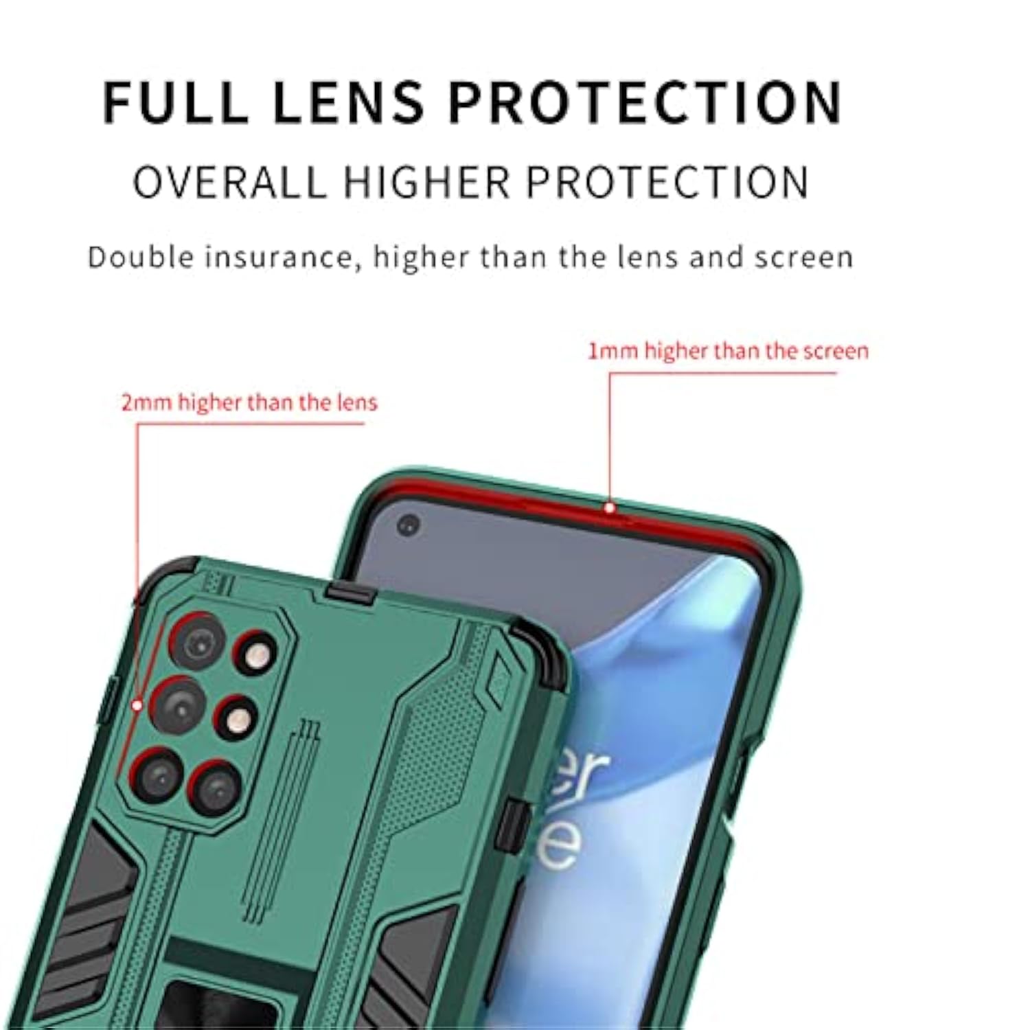 Phone Case For Oneplus 8T Oneplus8T Plus 9R 5G With Tempered Glass Screen Protector Cover And Slim Stand Cell One Plus8T5G On + 1 Plus 8Tplus 1Plus 8T+ One+ T8 1+ 1+8T Pro G5 Women Men Green