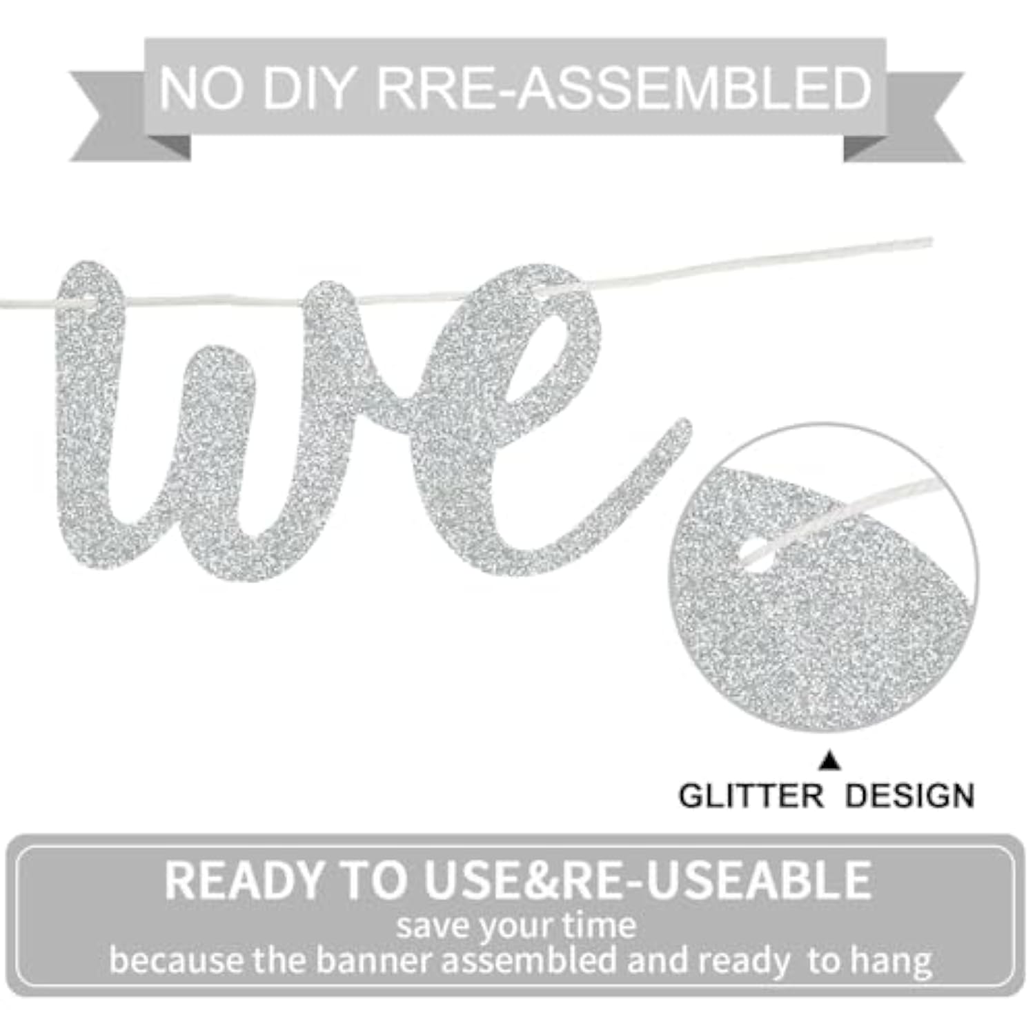 Sliver Good Luck We Will Miss You Banner,Pre-Strung Glitter Retirement Party Sign Garland,Going Away Farewell Party Decorations, Graduation Party Supplies (No Diy?