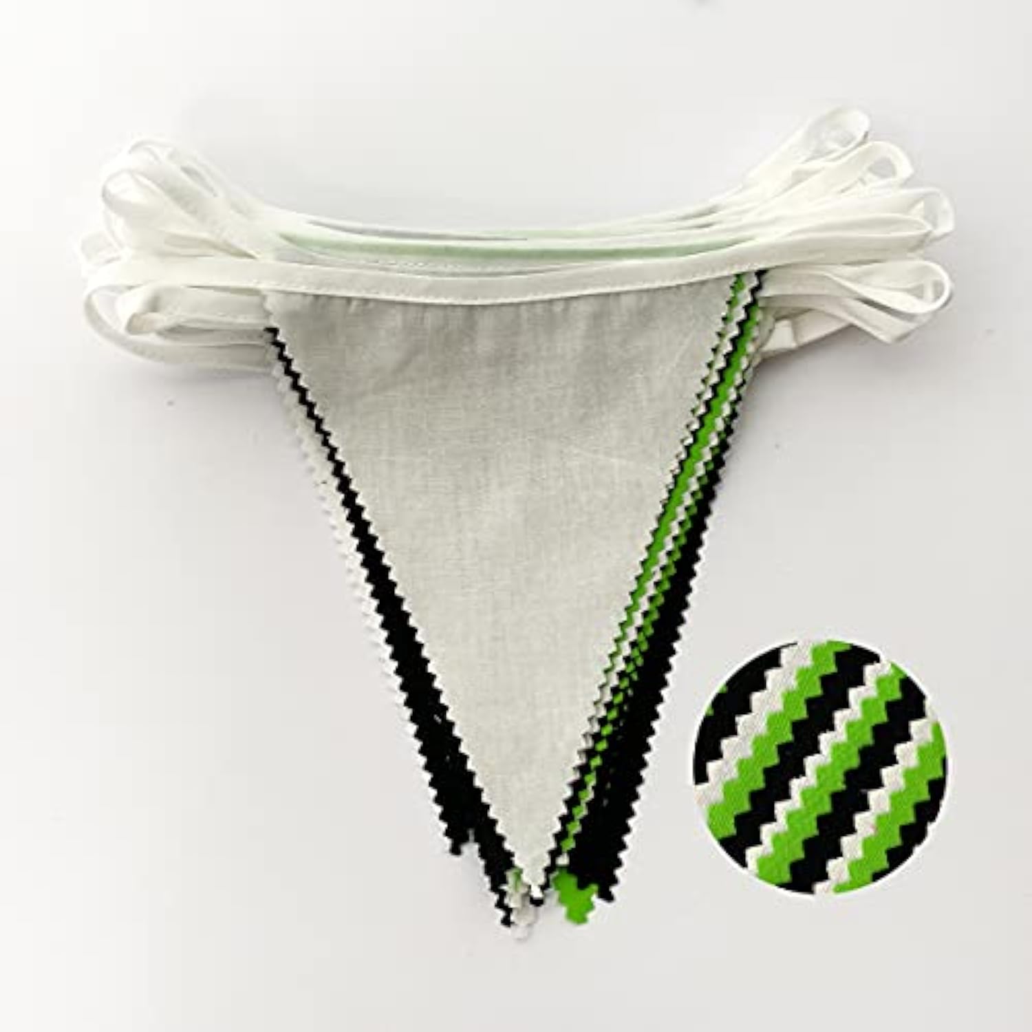 32Ft Green Black White Fabric Pennant Banner Triangle Flag Garland for Halloween Party Decor