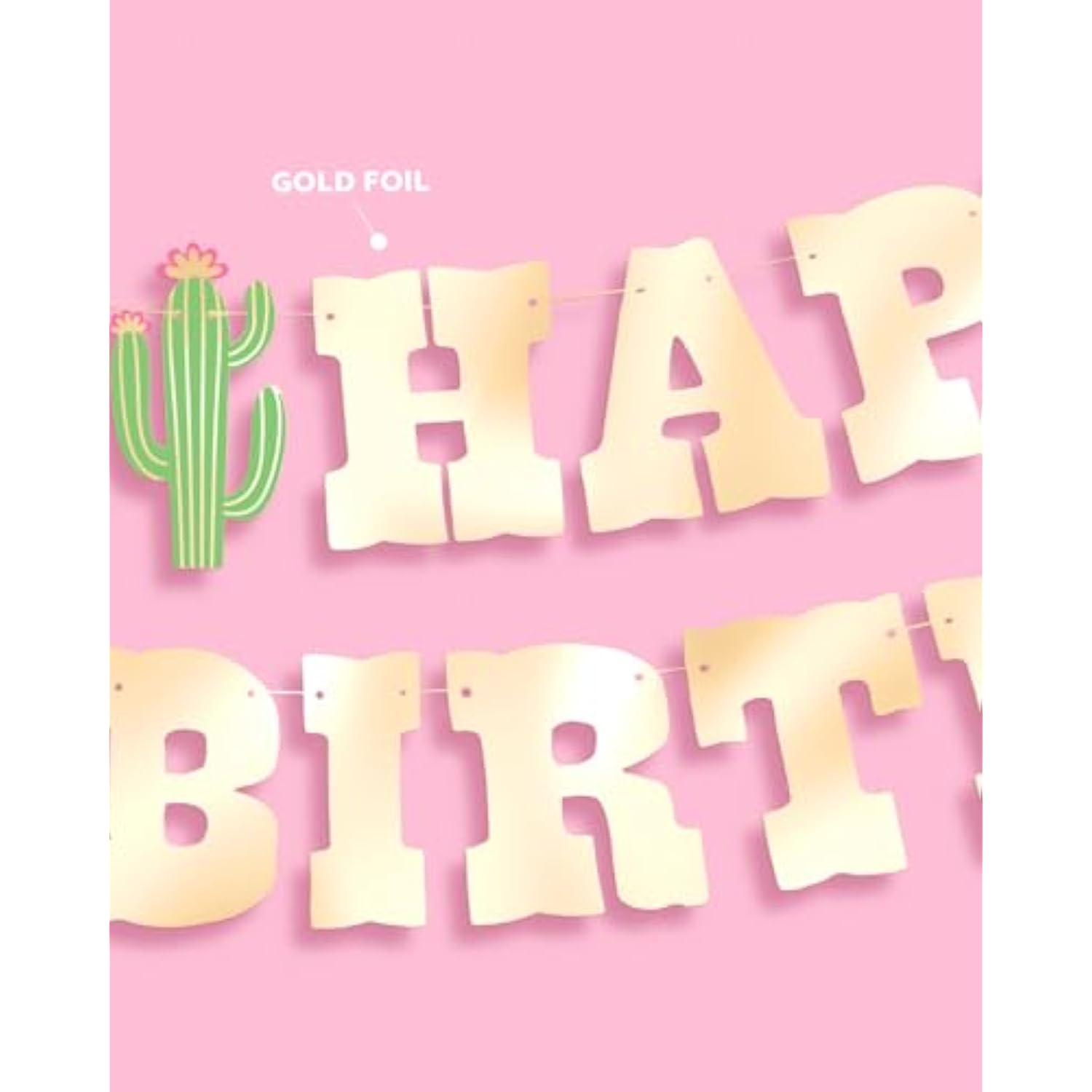 Western "Happy Birthday" gold foil banner, 4.5ft, for cowgirl and rodeo-themed parties