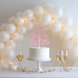 Pink Glitter Happy New Year 2026 Cake Topper Party Decor
