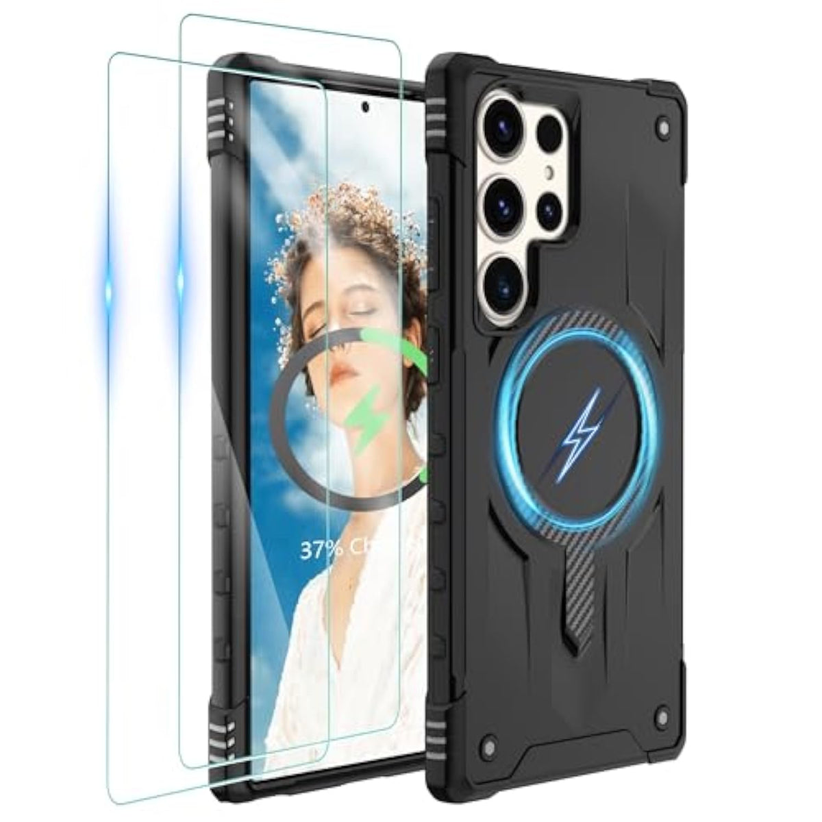 For Samsung Galaxy-S23-Ultra-Case With Magsafe, 2×Screen Protector, S23 Ultra Magnetic Phone Case Anti-Fingerprint Military Grade Shockproof Protective Cover For Galaxy S23 Ultra,Black