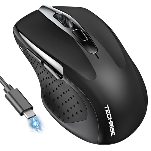 Bluetooth Mouse (Bt5.0/3.0 & 2.4G) Rechargeable Wireless Mouse, 4800 Dpi Optical Tracking, 6 Adjustable Dpi, 2.4Ghz With Usb A Receiver, Quiet Clicks, Ergonomic Grips, 6 Buttons - Black