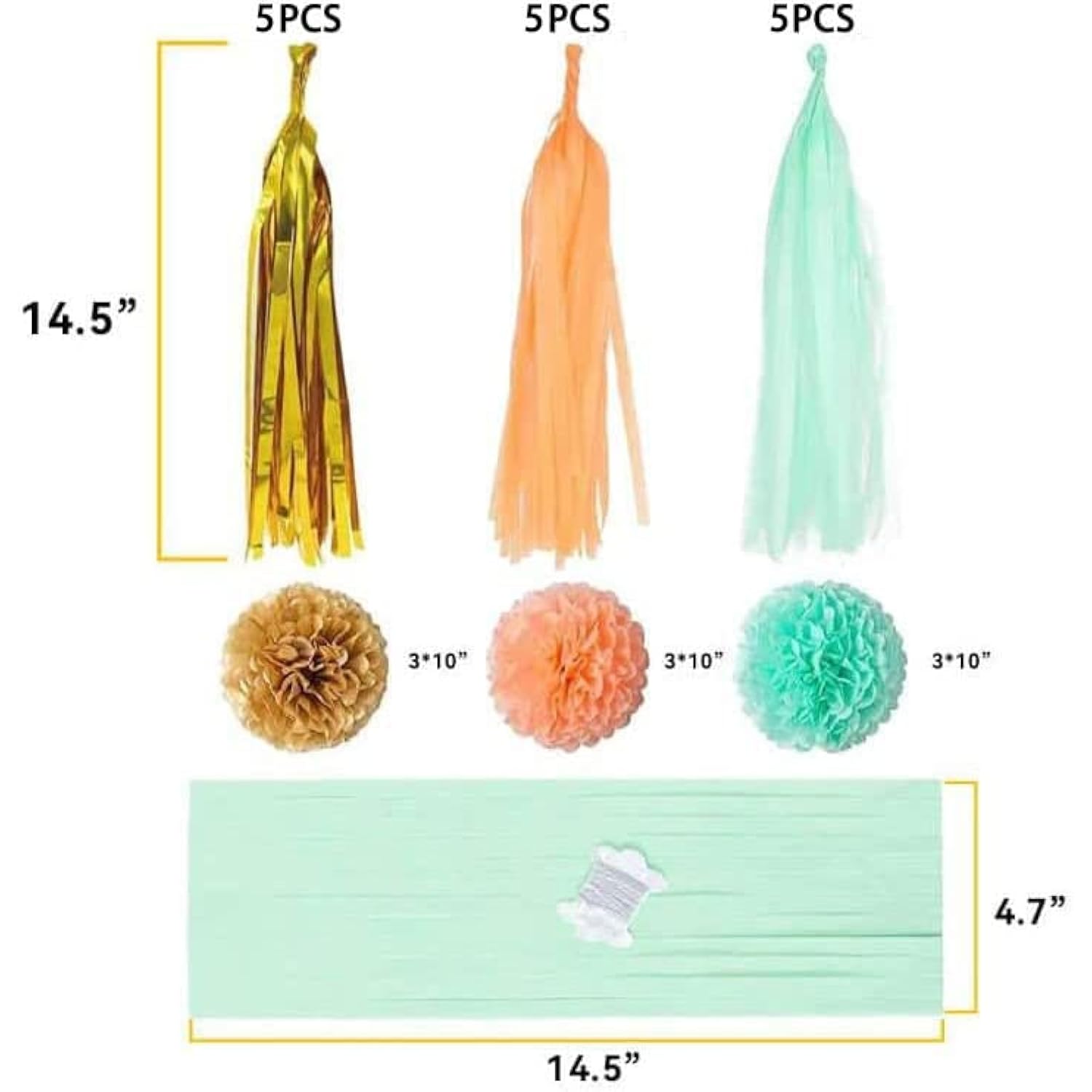 50Pcs Birthday Decorations Kit, Mint Gold Happy Birthday Banners With Tissue Pom Poms Tissue Tassels Paper Garland And Latex Balloons Happy Birthday Decoration For Kids And Woman