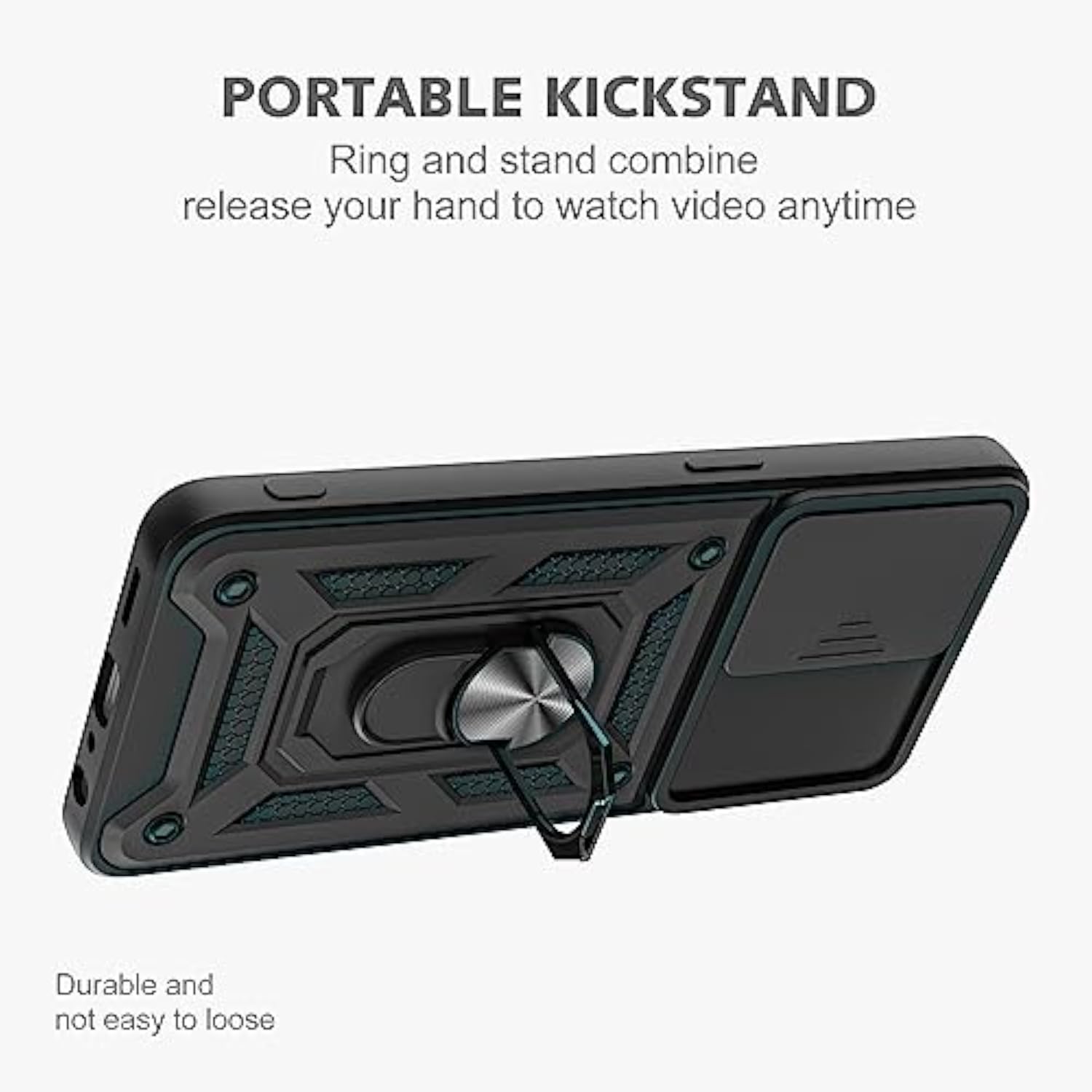 OnePlus Nord N20 5G Case with Slide Camera Cover and 2pcs HD Screen Protector, 360° Rotation Ring Kickstand [Military Grade] Case for OnePlus Nord N20 5G (Black)