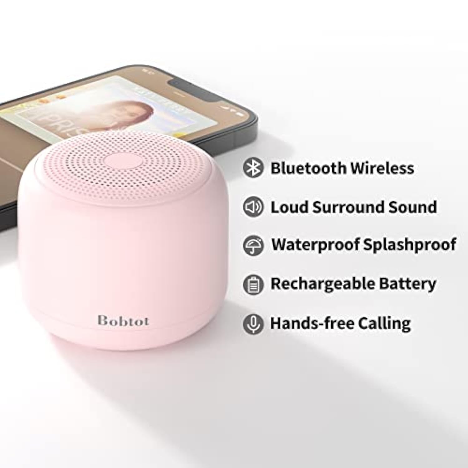 Portable Bluetooth Speakers With Strap Easy To Carry, Wireless Ipx5 Waterproof Mini Speaker With Loud Stereo Sound, 20 Hours Playtime, Rechargeable Battery, Built-In Microphone, Pink
