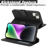Case for iPhone 14/13 6.1" Genuine Leather Wallet Case with 4 Card Slot, RFID Blocking Card Holder Magnetic Flip Folio Kickstand Shockproof Phone