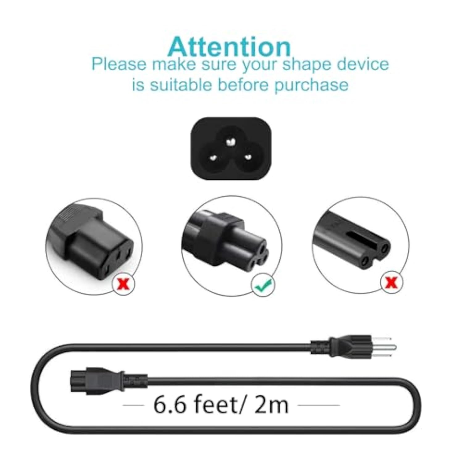 6Ft Universal 3 Prong Power Cord Cable For Lg Tv 32" 39" 40" 42" 44" 47" 49" 50" 55" 60" 65" Inch Smart Led Lcd Hd Tv Replacement C5 Replacement Power Cord