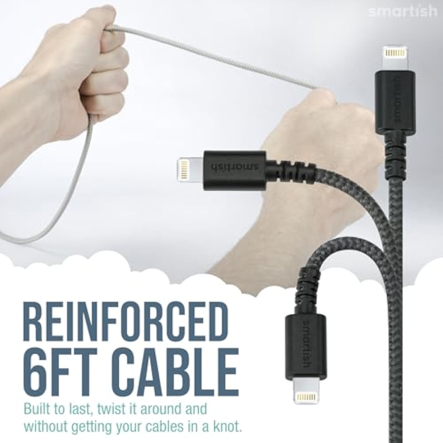 Lightning Fast Charging Cable - Crown Joule [Durable Nylon Fabric Cord] Mfi Certified For Ipad, Airpods, Iphone - Teal Me More - 6Ft