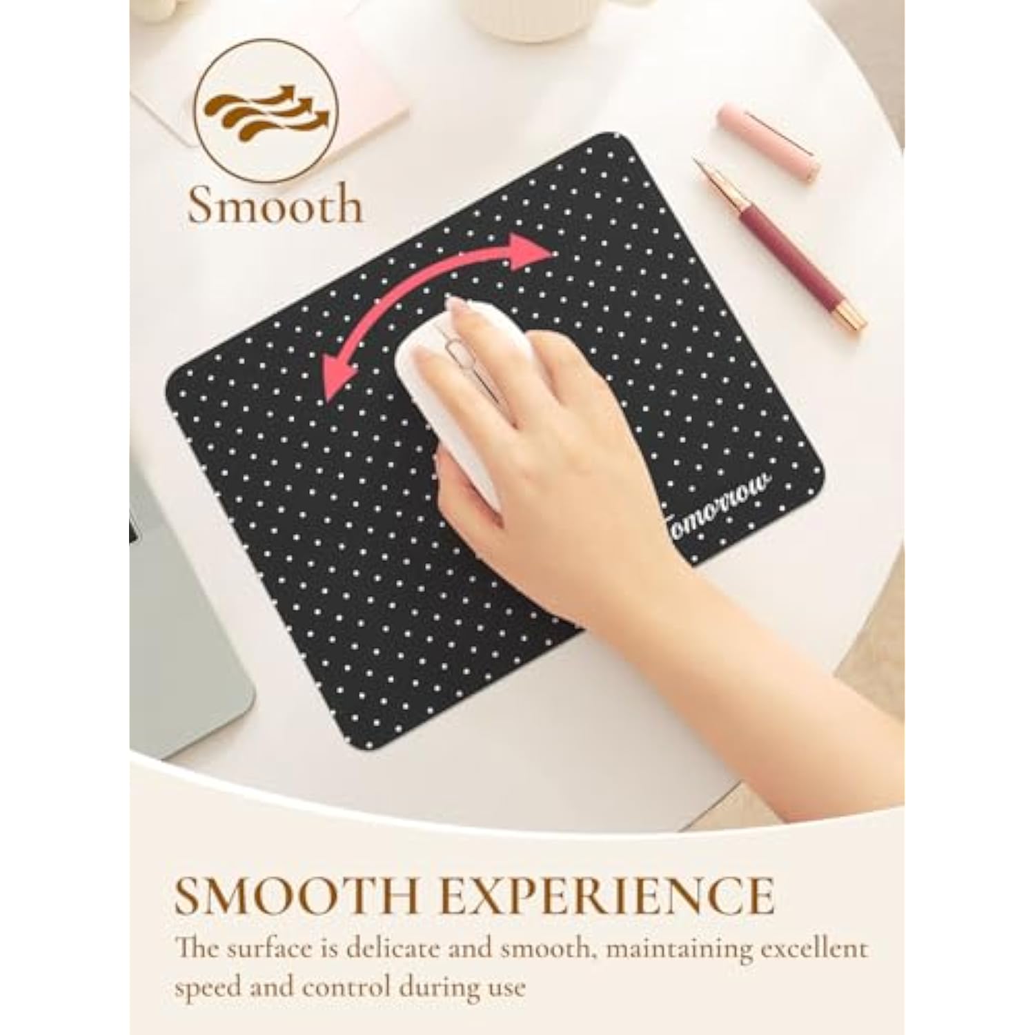 Cute Fashion Polka Dot Mouse Pad, Waterproof Aesthetics Dots Mouse Mat Design,Non-Slip Rubber Base Computer Simple Funny Mousepad,Wave Point Small Mouse Pad Desk Accessories,Black