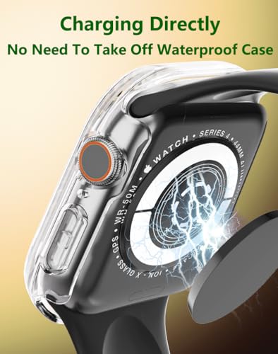 [2 Pack] Waterproof Plated Hard Case for  Watch Series 6 5 4 SE 44mm Tempered Glass Screen Protector Case, [No Black Edge] Full Coverage