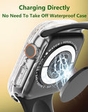 [2 Pack] Waterproof Plated Hard Case for  Watch Series 6 5 4 SE 44mm Tempered Glass Screen Protector Case, [No Black Edge] Full Coverage