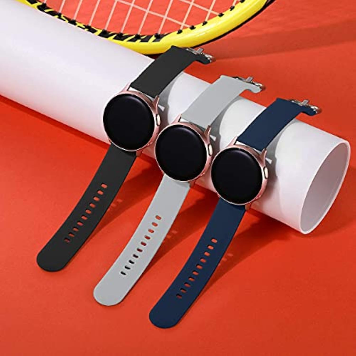 3 Pack Samsung Galaxy Watch Bands, 20mm Silicone Sport Strap, Black Navy Gray