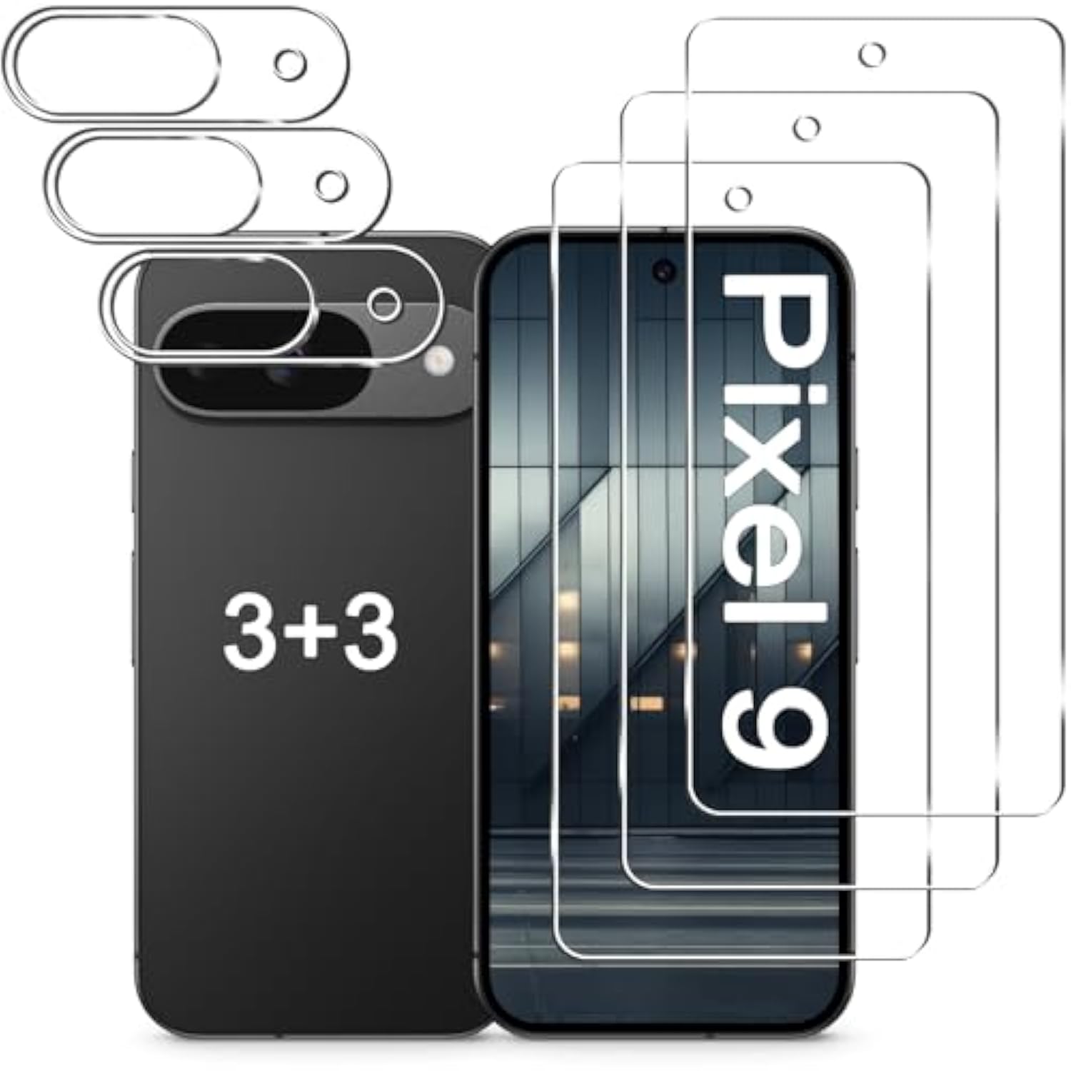 [3+3 Pack] Pixel 9 Screen Protector + Camera Lens Protector, 9H Tempered Glass, Fingerprint Unlock, Anti-Scratch, Easy Installation, Hd Screen Protector For Google Pixel 9 5G