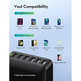 Usb Charger 60W Usb Charging Hub 12A 6-Port Desktop Charging Station With Multiple Port Compatible With Iphone 15 Pro Max 14 Pro Max 13 Pro Max, Ipad Pro Air Galaxy S23 Edge Note Tablet Black
