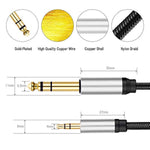 3.5 Mm To 6.35 Mm Audio Cable 6Ft, Gold-Plated Terminal Silver Color Zinc Alloy Housing 3.5Mm 1/8" Male Trs To 6.35Mm 1/4" Male Trs Nylon Braided Stereo Audio Cable For Cellphone,Amplifiers(6Ft/2M)