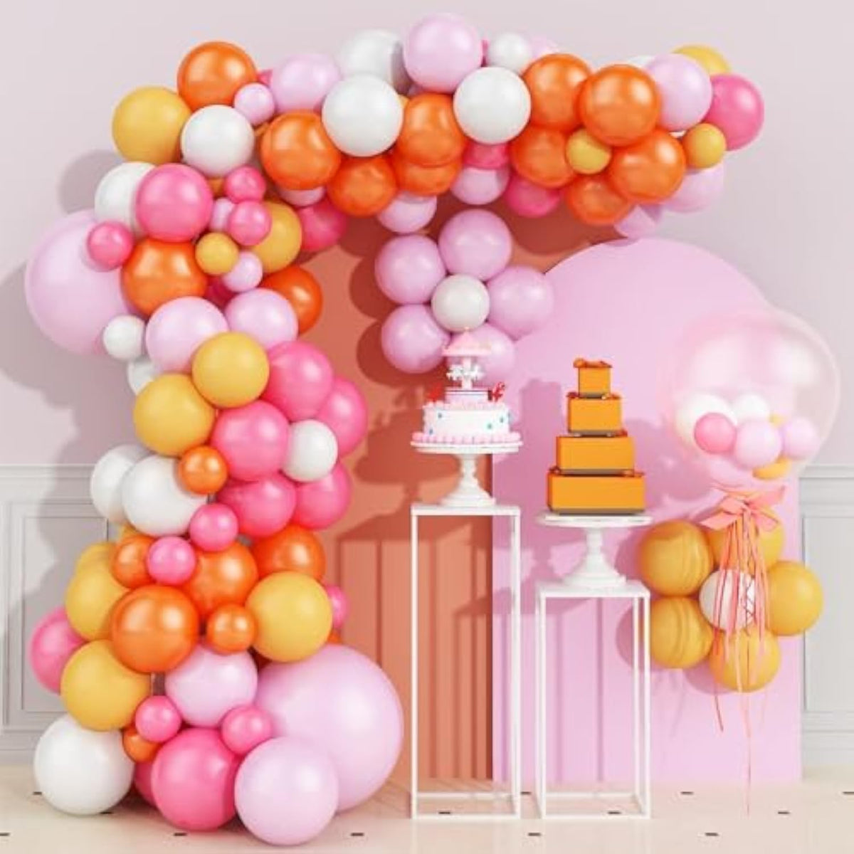 Pink Balloons Garland Arch Kit, Pink Yellow Orange Balloon Garland Balloons Arch Kit, Latex Party Balloons For Girls Birthday Party Baby Party Shower Weddding Graduation Decoration Party Supplies
