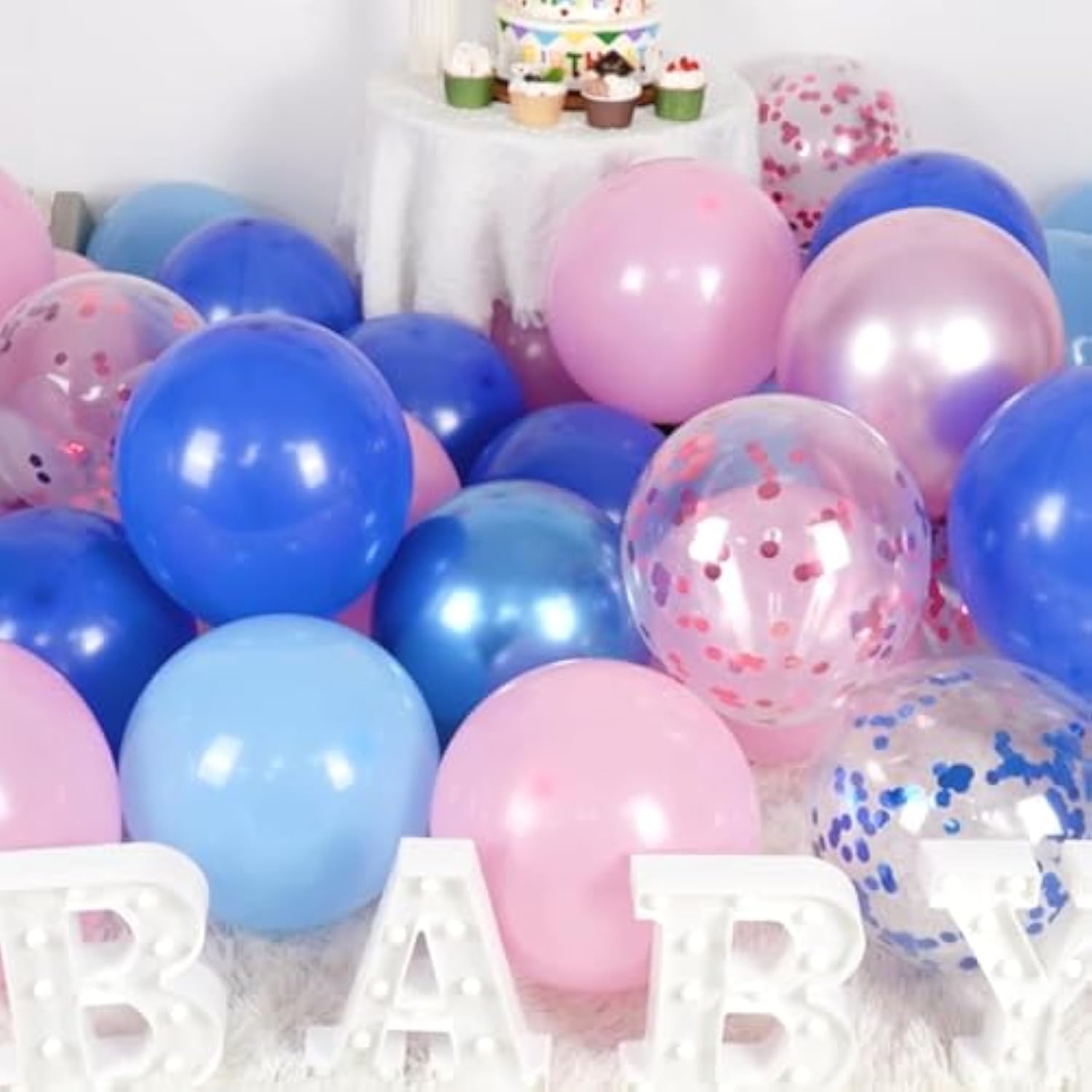 Pink And Blue Balloon Set - 50Pcs 12 Inch Pastel Confetti, Royal And Metallic Balloons For Kids Girls Birthday, Baby Shower, Gender Reveal Supplies