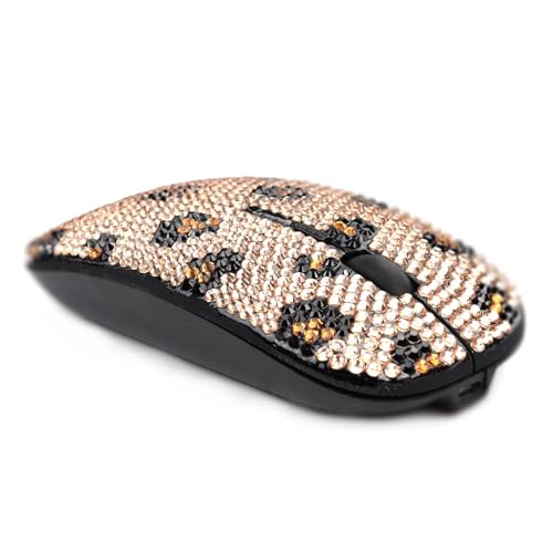 Bling Luxury Crystal Rhinestone Wireless Mouse Sparkly Computer Mouse With Usb Receiver For Girls, Bedazzled Leopard Mice For Notebook, Pc, Laptop, Macbook - Champagne
