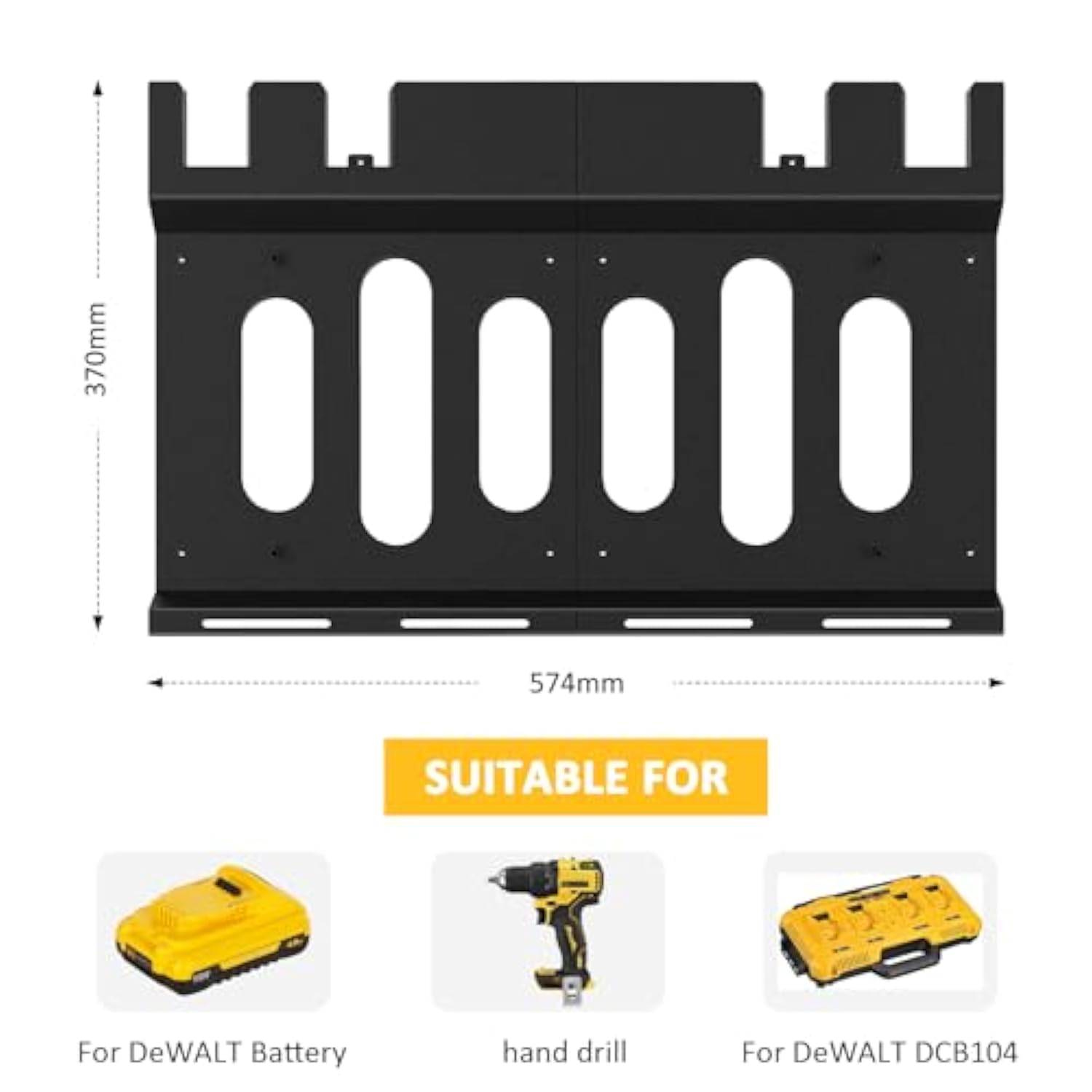 Wall Mount Bracket For Dewalt Dcb104 Charger And Battery, Metal Black Rugged 4 Battery Holder And Charger Holder For Tool Room And Garage