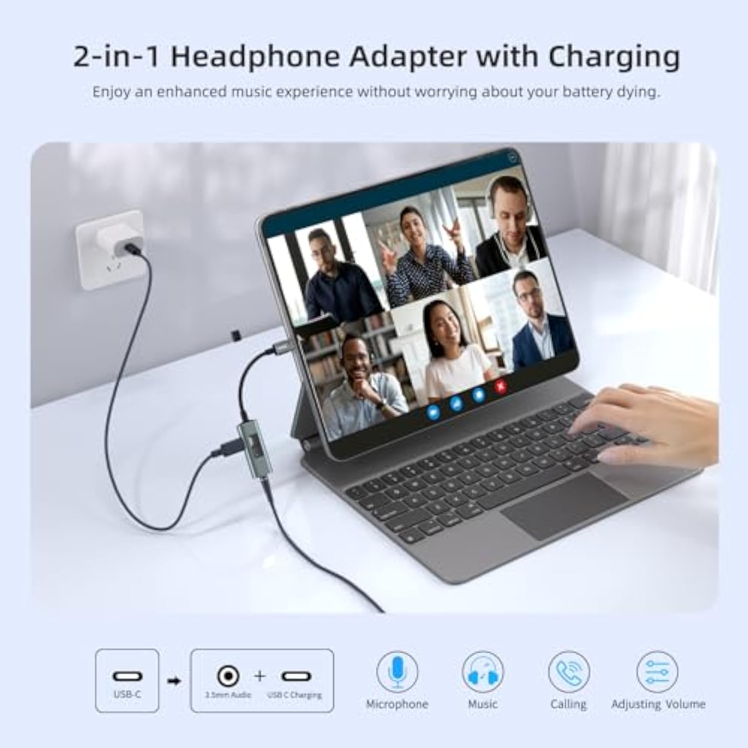 Usb C To 3.5Mm Audio Adapter And Charger (Hi-Res 32Bit/384Khz,60W Pd) 2 In 1 Usb-C To Headphone Jack Aux Dongle For Iphone 16/15 Pro Max,Galaxy S25 Ultra S24, Pixel 8 And More