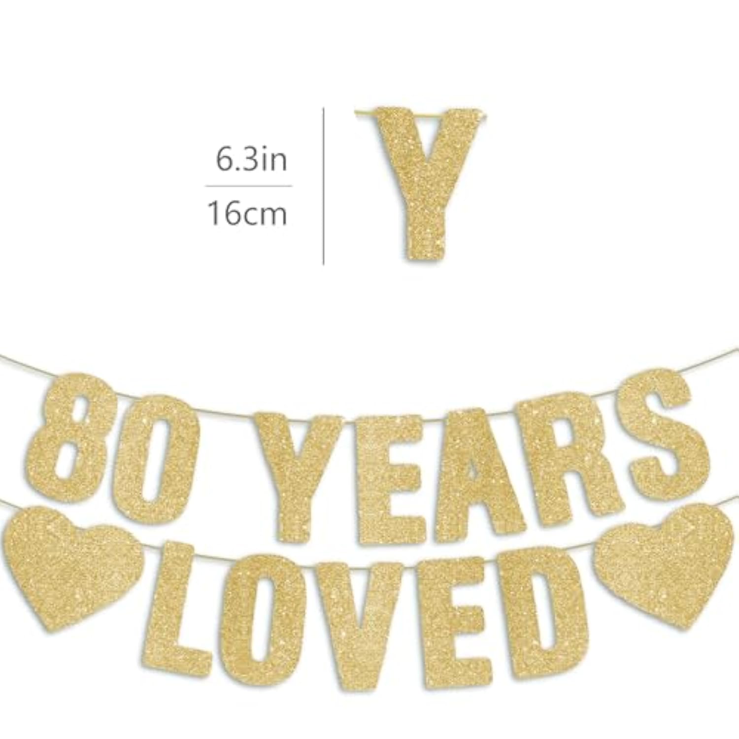 Pre-Strung Gold Glitter 80th Birthday Banner for Men and Women Party Decor