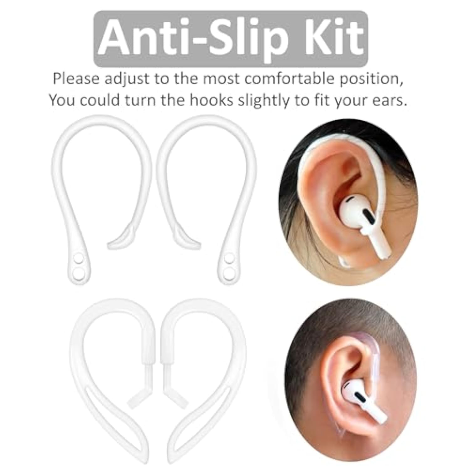 4 Pairs Anti Slip Kit Compatible With Airpods Pro 2, Silicone Sport Ear Hooks And 360° Rotation Adjustable Length Outdoor Earhooks Grip Ear Tips Wing Buds Holder For Airpod Pro 2Nd - 4X1