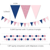 Rose-Gold Pink Navy-Blue Party-Decorations - 23pcs Tissue Paper Flowers Pom Poms Tassel Garland Pennant Banner Flags Streamers Birthday Bachelorette Gender Reveal Theme Hanging Decor