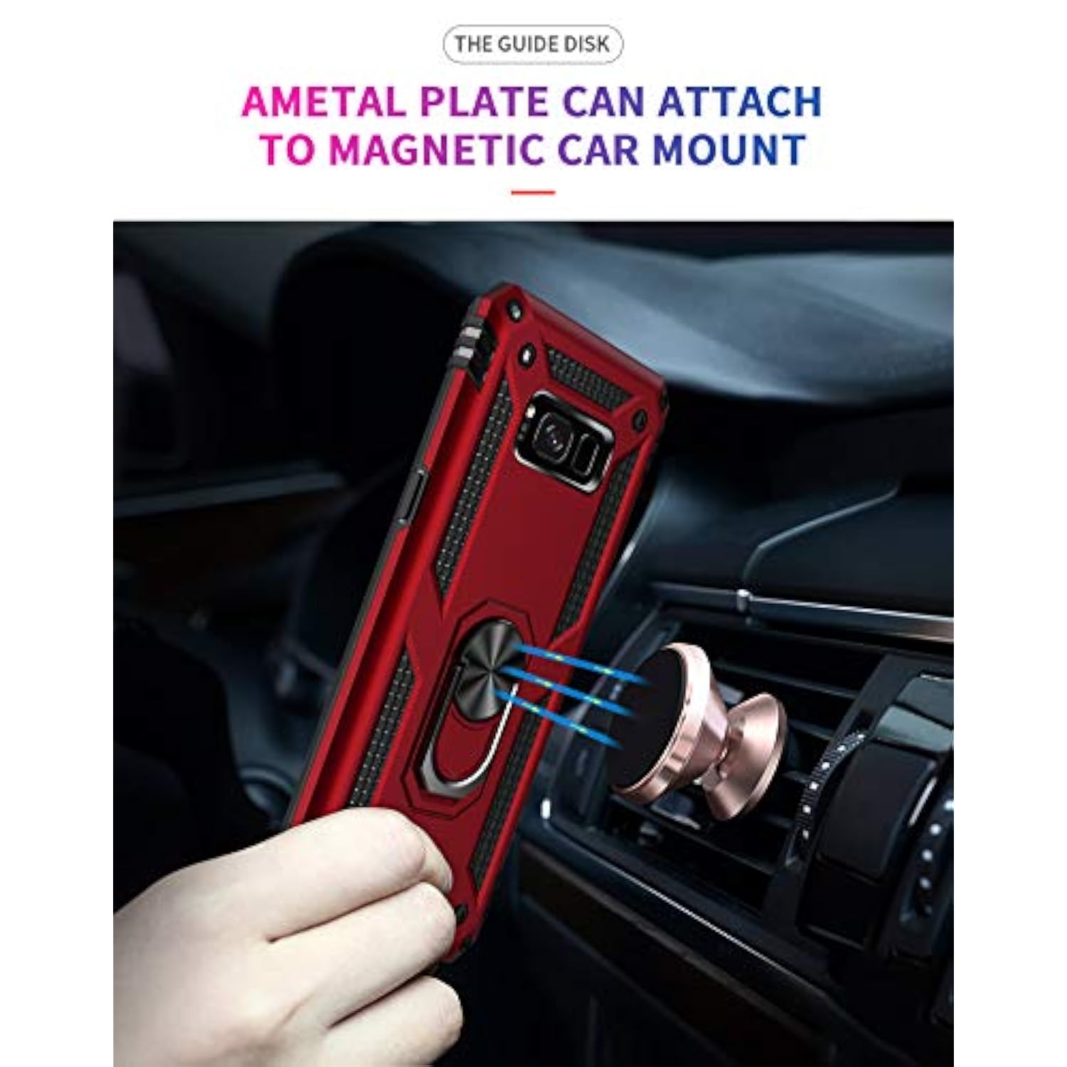 Samsung Galaxy S8 Plus Case With Hd Screen Protectors, Military-Grade Metal Ring Holder Kickstand 15Ft Drop Tested Shockproof Cover Case For Samsung Galaxy S8+ (2017) Red