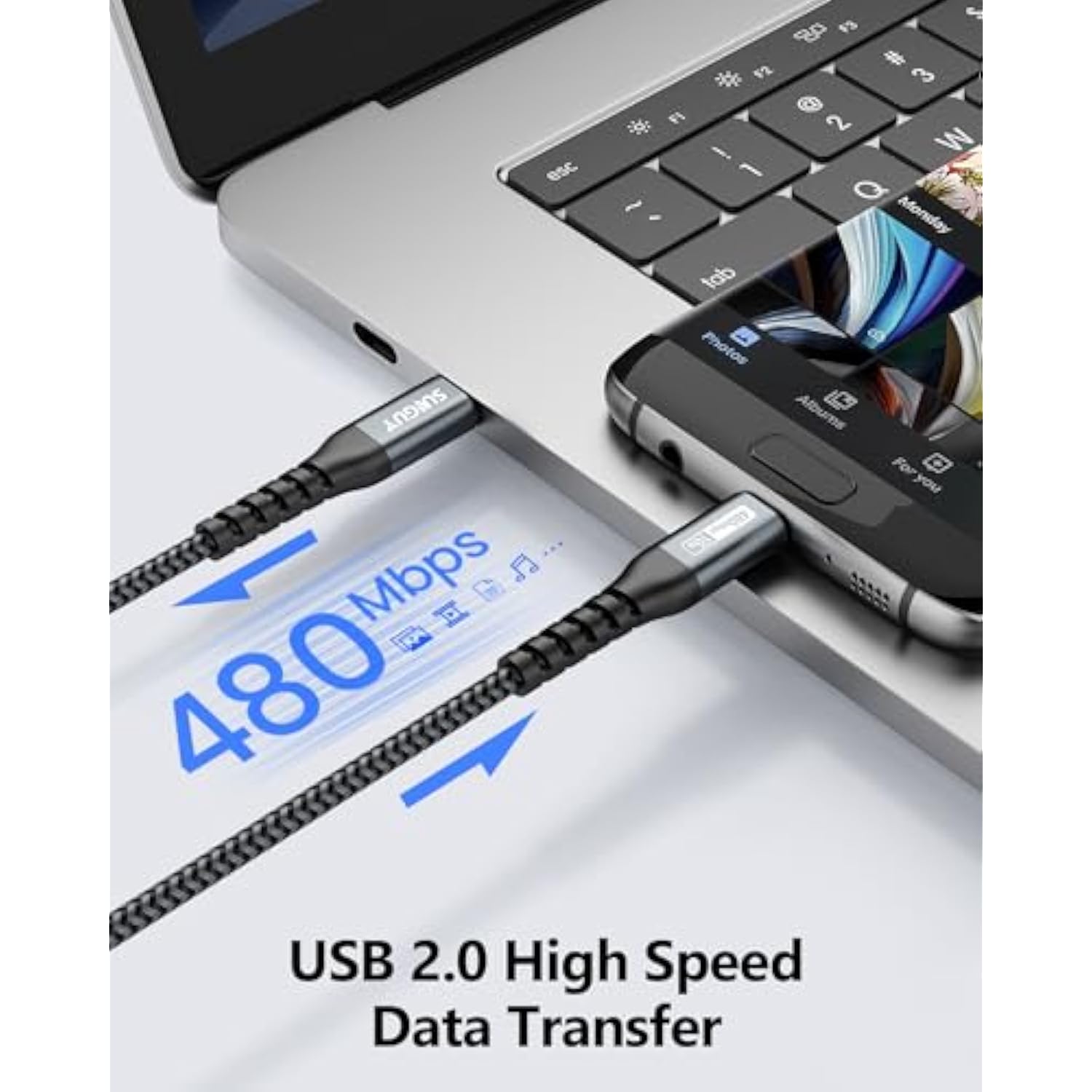 Short Micro Usb To Usb C Cable 1.5Ft, Otg Usb Type C To Micro Usb Cable Nylon