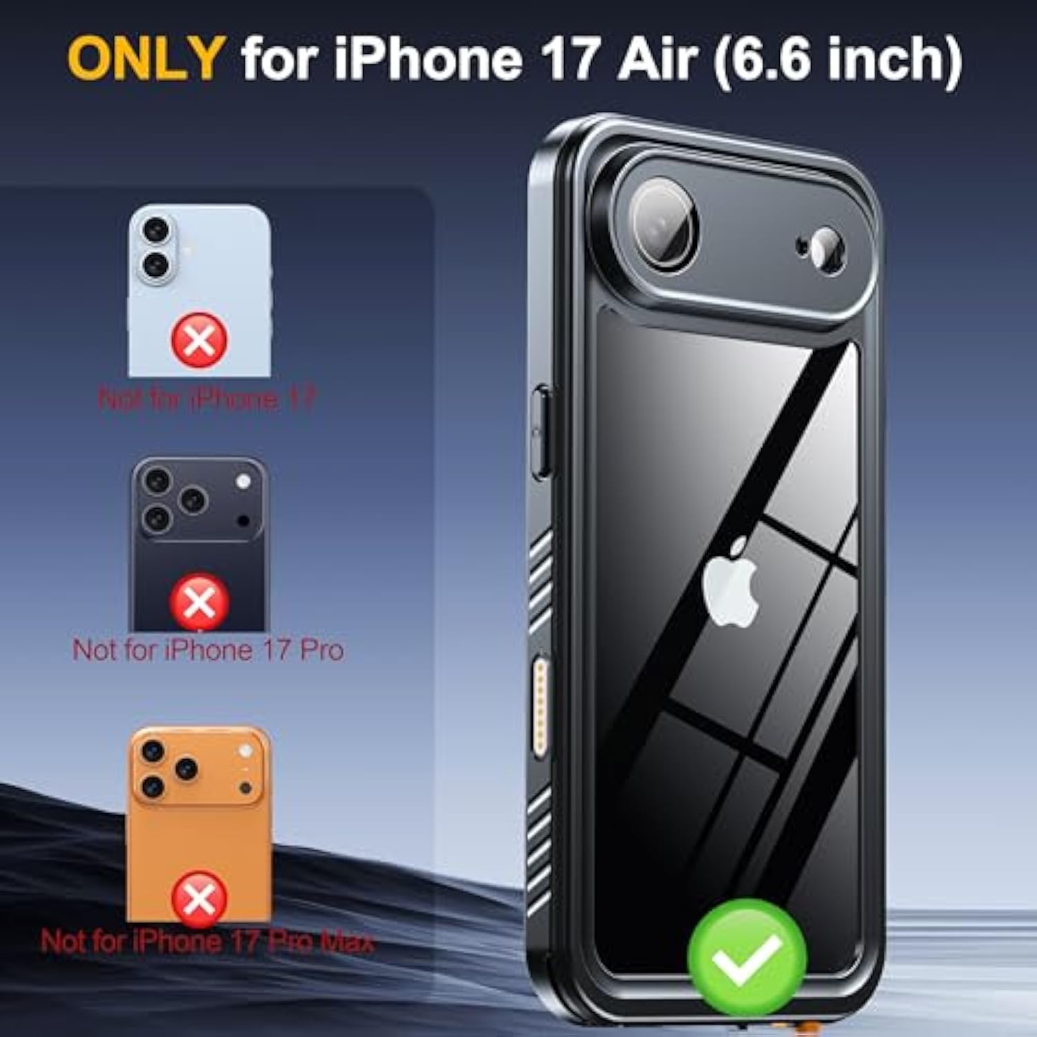 For Iphone 17 Air Case, Ip68 Waterproof Shockproof Case, [Built-In Screen Protector] - 12 Ft Military Dropproof - Full Body Heavy Duty Rugged Phone Cover 6.5 Inches - Black/Clear