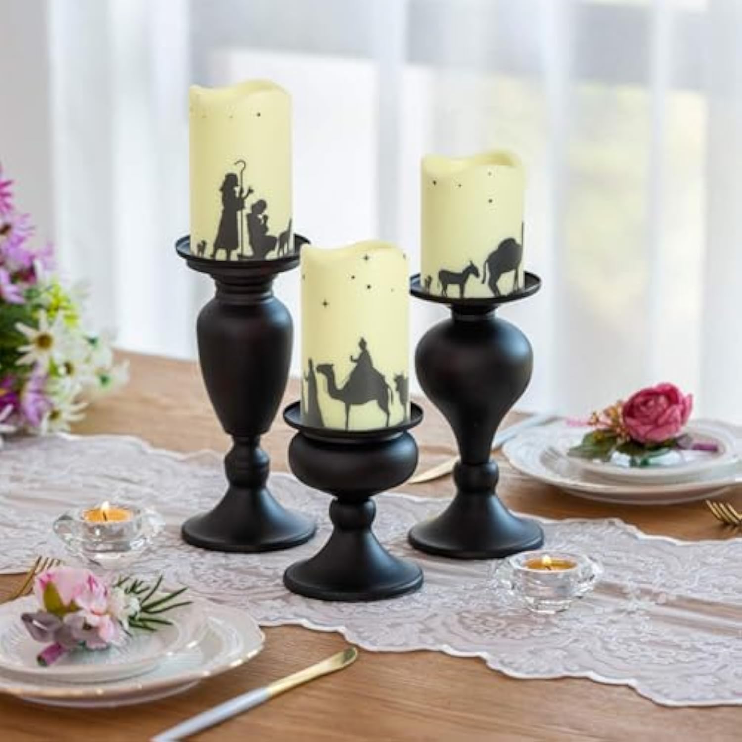 Nativity Scene Candles Sets Of 5 - Christmas Flameless Candles Religion Decor For Home Outdoor Indoor Adventure Table Window Craftwork Yard Xmas Holiday Display